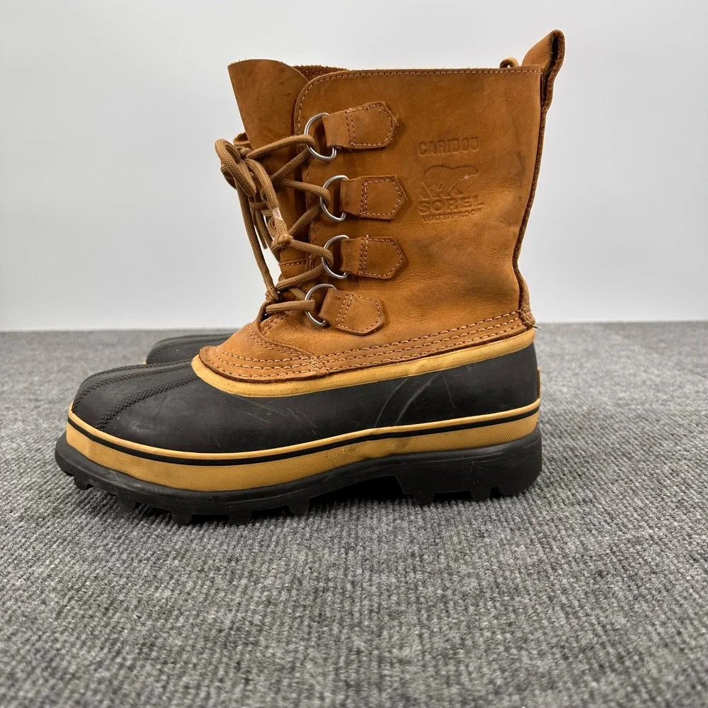 Sorel Caribou Boot Mens 8 Waterproof Leather Winter Snow Buff Brown Modern